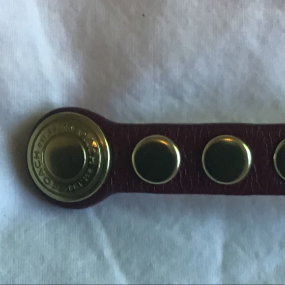 NWOT Red and Brass COACH NY studded bracelet, leather, snap - Picture 6 of 9